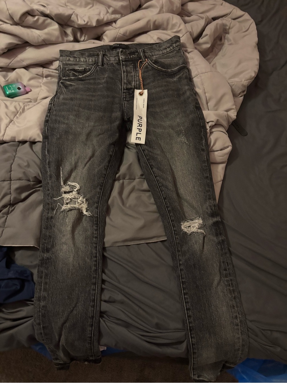 Purple Slim Men’s Distressed Gray Jeans - Slim Fit